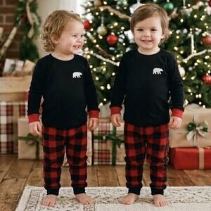 Dearfoams "Lil Bear" Buffalo Plaid Fleece Pajama Set - Size 18 Months NWT